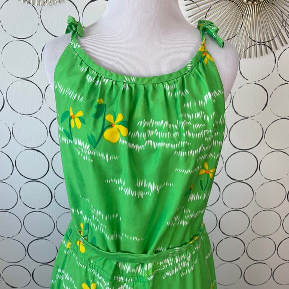VTG Malia Honolulu Womens Hawaiian Dress Green Yellow Colorful Floral Retro - Picture 8 of 14